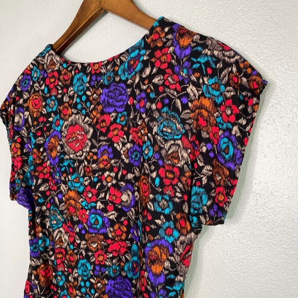 Sag Harbor Women's 8 Bright Colorful Floral Short Sleeve Blouse Top VTG 80s 90s - Picture 5 of 9